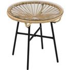 Outsunny Rattan Side Table, Round Outdoor Coffee Table, with Round PE Rattan and Tempered Glass Tabl