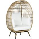 Outsunny PE Rattan Outdoor Egg Chair, Round Wicker Weave Teardrop Chair with Thick Padded Cushions f