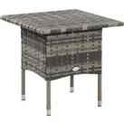 Outsunny Rattan Side Table, Outdoor Coffee Table, with Plastic Board Under the Full Woven Table Top 