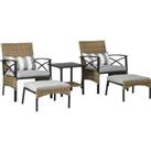Outsunny 5 Piece PE Rattan Garden Furniture Set, 2 Armchairs, 2 Stools, Steel Tabletop with Wicker S
