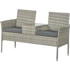 Outsunny Two-Seat Rattan Chair, with Middle Table - Mixed Grey