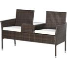 Outsunny Two-Seat Rattan Chair, with Middle Table - Brown
