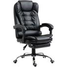 HOMCOM Executive Office Chair, All-round Adjustable PU Leather Home Office Chair with Swivel Wheels, Reclining Backrest, Retractable Footrest, Black