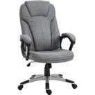 Vinsetto Swivel Chair Linen Fabric Home Office Chair, Height Adjustable Computer Chair with Padded Armrests and Tilt Function, Grey