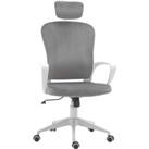 Vinsetto High-Back Swivel Chair Velvet Style Fabric Computer Home Rocking with Wheels, Rotatable Liftable Headrest, Grey