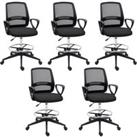 Vinsetto Ergonomic Mesh Back Draughtsman Chairs Tall Office Chair with Adjustable Height and Footrest 360 Swivel, Set of 5