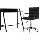 HOMCOM Office Chair and Desk Set, Faux Leather Swivel Chair with Wheels & Study Desk with Storage Shelf, Black