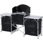 Outsunny Portable Folding Camping Kitchen Table with Windscreen, Storage Cupboards, Aluminium Frame 
