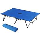 Outsunny Folding Double Camping Cot, Lightweight Outdoor Patio Sunbed with Carry Bag, Blue