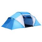 Outsunny 4-6 Man Camping Tent w/ Two Bedroom, Hiking Sun Shelter, UV Protection Tunnel Tent, Blue an