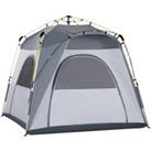 Outsunny 4 Person Automatic Camping Tent, Outdoor Pop Up Tent, Portable Backpacking Dome Shelter, Li