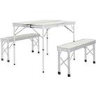 Outsunny Picnic Table Set, Foldable Camping Aluminium Table with 2 Benches, Lightweight for Garden, 