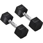 HOMCOM Hexagonal Rubber Dumbbell Set, 2x4kg Sports Weights for Home Gym Fitness, Weight Lifting Exer