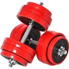 HOMCOM 30KGS Two-In-One Dumbbell & Barbell Adjustable Set Strength Muscle Exercise Fitness Plate