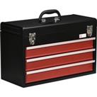 DURHAND Metal Tool Chest with 3 Drawers, Lockable, Ball Bearing Runners, Portable Toolbox, 510mm x 220mm x 320mm, Durable