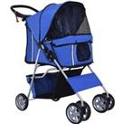 PawHut Dog Pushchair for Small Miniature Dogs Cats Foldable Travel Carriage with Wheels Zipper Entry Cup Holder Storage Basket Blue