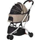 PawHut Pet Stroller Detachable Dog Pushchair 2-In-1 Foldable Cat Travel Carriage w/ Carrying Bag for XS Pets, Light Brown