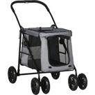 PawHut Foldable Pet Stroller One Click Dog Pushchair Cat Travel Carriage w/ EVA Wheels, Mesh Windows for Small Pets, Grey