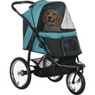PawHut Pet Stroller Jogger for Medium, Small Dogs, Foldable Cat Pram Dog Pushchair w/ Adjustable Canopy, 3 Big Wheels - Dark Green