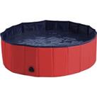 Pawhut Portable Pet Swimming Pool, Foldable Bathing Tub for Dogs and Cats, Non-Slip, Durable PVC, ??00x30H cm, Red