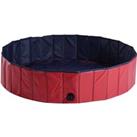 PawHut Round Pet Swimming Pool, Portable Foldable Basin for Dogs and Cats, 140cm Diameter x 30cm Height, Red