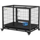 PawHut Heavy Duty Dog Crate on Wheels w/ Bowl Holder, Removable Tray, Detachable Top, Double Doors f