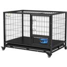 PawHut 43" Heavy Duty Dog Crate on Wheels w/ Bowl Holder, Removable Tray, Detachable Top, Doubl