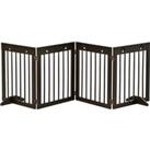 PawHut Freestanding Pet Gate 4 Panel Wooden Dog Barrier Folding Safety Fence with Support Feet up to 204cm Long 61cm Tall for Doorway Stairs Brown