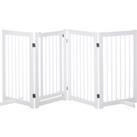 PawHut Wooden Freestanding Pet Gate 4 Panels 91cm Foldable Dog Safety Fence with 2 Support Feet Walk-through Door for Doorway Stairs White