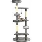 PawHut Modern Cat Tree for Indoor Cats, 136cm Tower with Scratching Posts, Bed, Toy Ball, Grey