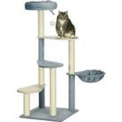 PawHut 118.5cm Cat Tree for Indoor Cats, Cat Tower with Scratching Posts, Mats, Hammock, Cat Bed, Ball Toy, Grey Blue