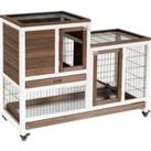 PawHut Wooden Indoor Rabbit Hutch Guinea Pig House Bunny Small Animal Cage W/ Wheels Enclosed Run 11