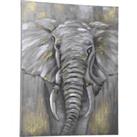 HOMCOM Hand-Painted Metal Canvas Wall Art Grey African Elephant, Wall Pictures for Living Room Bedro