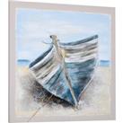 HOMCOM Hand-Painted Canvas Wall Art Blue Boat in the Beach, Wall Pictures for Living Room Bedroom Decor, 90 x 90 cm