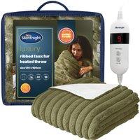 Silentnight Luxury Ribbed Faux Fur Heated Throw - Green, Green