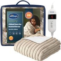 Silentnight Luxury Ribbed Faux Fur Heated Throw - Natural Grey, Grey