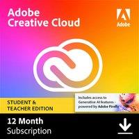 Adobe Creative Cloud All Apps Student And Teacher Digital Download for Windows Or Mac, for 1 User - Annual Renewable Subscription, 12 Months Included, White