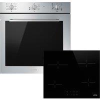 Smeg Cucina AOSF64M3C2 Built In Electric Single Oven and Ceramic Hob Pack - Stainless Steel / Black - A+ Rated, Stainless Steel