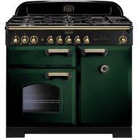 Rangemaster Classic Deluxe CDL100DFFRG/B 100cm Dual Fuel Range Cooker with Gas Hob - Racing Green / Brass - A/A Rated, Green