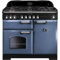 Rangemaster Classic Deluxe CDL100DFFSB/C 100cm Dual Fuel Range Cooker - Stone Blue / Chrome - A/A Rated, Blue