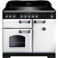 Rangemaster Classic Deluxe CDL100EIWH/C 100cm Electric Range Cooker with Induction Hob - White / Chrome - A/A Rated, White