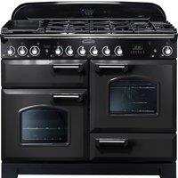 Rangemaster Classic Deluxe CDL110DFFCB/C 110cm Dual Fuel Range Cooker - Charcoal Black / Chrome - A/A Rated, Black