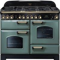 Rangemaster Classic Deluxe CDL110DFFMG/B 110cm Dual Fuel Range Cooker - Mineral Green / Brass - A/A 