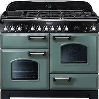Rangemaster Classic Deluxe CDL110DFFMG/C 110cm Dual Fuel Range Cooker with Gas Hob - Mineral Green / Chrome - A/A Rated, Green