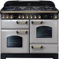 Rangemaster Classic Deluxe CDL110DFFRP/B 110cm Dual Fuel Range Cooker with Gas Hob - Royal Pearl / Brass - A/A Rated, Grey