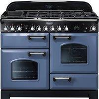 Rangemaster Classic Deluxe CDL110DFFSB/C 110cm Dual Fuel Range Cooker - Stone Blue / Chrome - A/A Rated, Blue