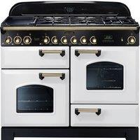 Rangemaster Classic Deluxe CDL110DFFWH/B 110cm Dual Fuel Range Cooker - White / Brass - A/A Rated, White