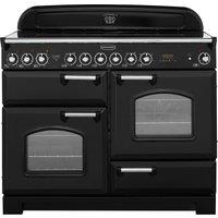 Rangemaster Classic Deluxe CDL110ECBL/C 110cm Electric Range Cooker with Ceramic Hob - Black / Chrome - A/A Rated, Black