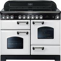 Rangemaster Classic Deluxe CDL110ECWH/C 110cm Electric Range Cooker with Ceramic Hob - White / Chrome - A/A Rated, White