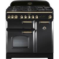 Rangemaster Classic Deluxe CDL90DFFCB/B 90cm Dual Fuel Range Cooker - Charcoal Black / Brass - A/A R